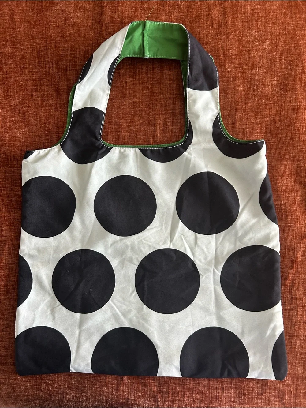 kate spade Black and White Polka Dot Tote with Green Interior